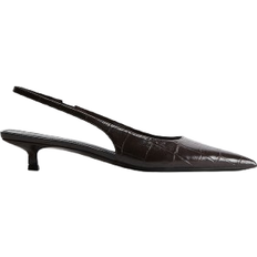 H&M Slingbacks Med Kittenhæl Og Spids Snude - Mørkebrun/Krokomønster