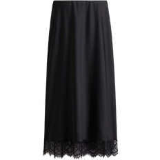 H&M Lace-Trimmed Satin Skirt - Black