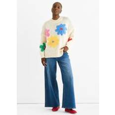 Florals - Women Jumpers Cream Floral Crochet Chunky Knit Oversized Jumper - Tan