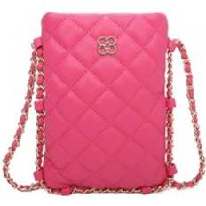 Diamond Patterned Mini PU Leather Vertical Crossbody Bag - Fuchsia