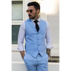 Breathable - Men Suits Truclothing Summer Suit Waistcoat Trousers Linen Smart Formal - Blue