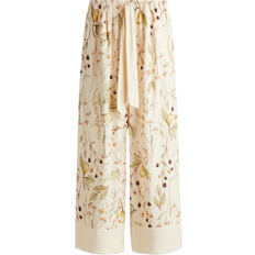 Dame - Modal Bukser H&M Dame Vide Bukser Med Bindebælte - Lys Beige/Blomstret