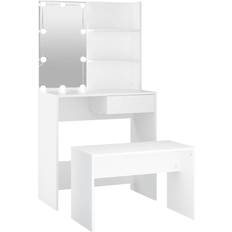 vidaXL Makeupbordssæt Med LED-Lys Konstrueret Træ Hvid Toiletbord 40x74.5cm 2stk
