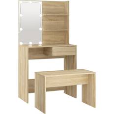 vidaXL makeupbordssæt LED-lys konstrueret træ sonoma-eg Toiletbord 40x74.5cm 2stk