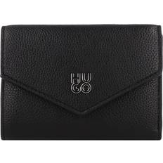 Grained Faux Leather Flap Wallet Stacked Logo Trim