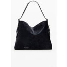 Women's Floral Pattern Handbag with Zip Closure and Inside Pockets - Black