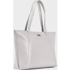 Embossed Real Leather Designer Tote Bag - Light Grey