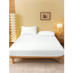 Shein 1pc Solid Color Fitted Twin Full King Queen Size Lagen Hvid (132x71cm)