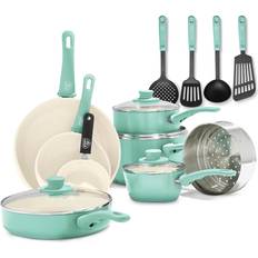 GreenLife Soft Grip Turquoise Cookware Set with lid 16 Parts