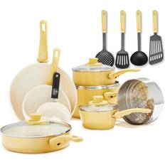 GreenLife Soft Grip Yellow Cookware Set with lid 16 Parts