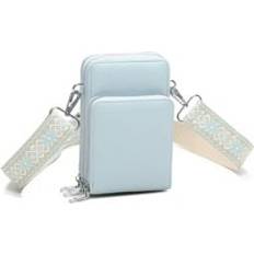PU Leather Crossbody Purse with Canvas Strap - Light Blue