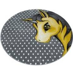 Polkadots Unicorn Circle Rug Kids Yellow 120cm