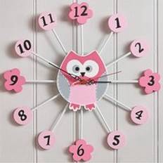 Wall Clocks Kid's Room mysmartbuy Pink Owl Wall Clock Battery Powered