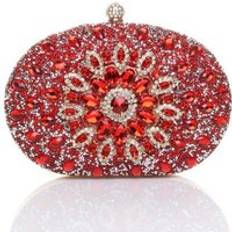 Red - Women Clutches SVNX Oval Clutch Bag with Crystal Stones - Red