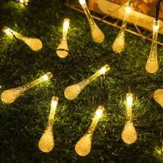 Yellow String Lights Obasyhig 7M Solar Powered 50 LED Water Droplets Balls String Light
