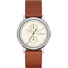 Skagen Armbåndsure Skagen Signatur Multifunction Leather Strap Watch SKW6942