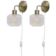 firstchoicelighting Set of 2 Antique Brass Plug in Lights Wall light