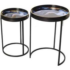Blue Nesting Tables Home Black Metal Blue Yellow Glass Top Tables 2pcs Nesting Table