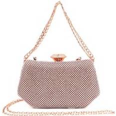 Rose Gold Clutches Ise Hexagon Shape Shiny Clutch Bag with Chain Strap - Rose Gold