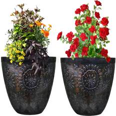 Large plastic garden pots August Grove Large Plastic Round Garden Plant Pots Black