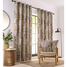 Lined Curtains Eyelet Style Natural Taupe Olive Terracotta Leaf