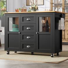 Lark Manor Kitchen Island On Wheels With 2 Storage Cabinets 4 Drawers - Black
