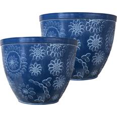 Large plastic garden pots August Grove Large Plastic Round Garden Plant Pots Blue