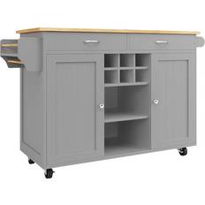 Grey Kitchen Islands Lark Manor Mobile Kitchen Island With Wood Grain Top - Grey