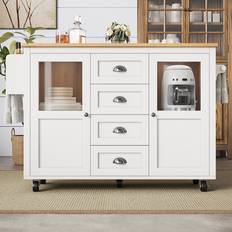 Lark Manor Kitchen Island On Wheels With 2 Storage Cabinets 4 Drawers - White