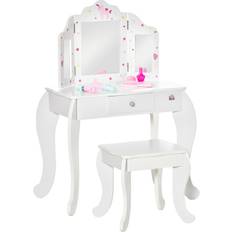 MDF Dressing Table Homcom Kids Vanity Table Stool Dressing Set