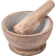 Wood Presses & Mashers Beliani Mango Wood Brown White Banha Set Pestle & Mortar