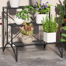 Planters Accessories OutSunny 3-Tier Metal Plant Stand 60 x 60 x 60 cm