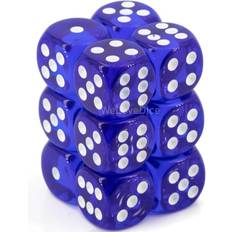Translucent 16mm d6 Blue White Dice Block 12-die Set