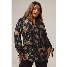 Yours Floral Tie Neck Blouse Plus Size - Black