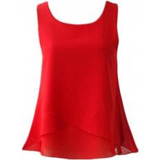 6XL Blouses Blowuponline5 New Women Chiffon Blouse Sleeveless O-Neck - Red