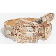 Florals - Women Belts Shein Palace Style Hollow Metal Buckle Light Color Floral Print Waist Belt - Halloween