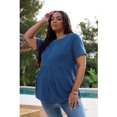 Maternity Tops Maternity & Nursing Wear Bump It Up Maternity Curve Navy Blue Peplum Top