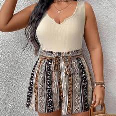 Wool Jumpsuits & Overalls Shein Plus Size Vacation Casual Stripe Floral Print Jumpsuit