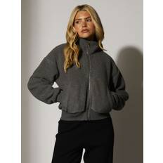 Women Jackets South Beach Fleece Back Borg Cropped Jacket - Grey