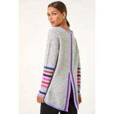 Knitted Sweaters Jumpers Roman Contrast Stripe Detail Knit Jumper - Light Grey