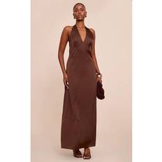 PrettyLittleThing Satin V Neck Maxi Dress - Chocolate