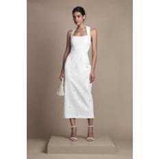 Dresses Coast Halter Satin Midi Bridal Dress With Pearl - White