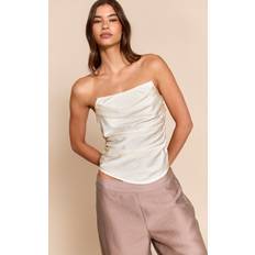 Satin Shapewear & Underplagg PrettyLittleThing Cream Satin Ruched Corset - White