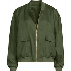 Linen - Women Jackets Lands' End Linen Bomber Jacket - Dark Green