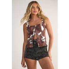 Brown - Women Corsets Nasty Gal Denim Cow Zip Through Corset - Brown