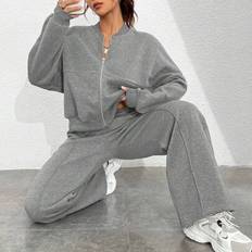 Women Suits Shein Street Style Camouflage Maple Leaf Print Zipper Sweatshirt Set - Autumn Winter