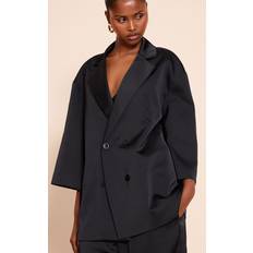 Satin Kavajer PrettyLittleThing Tailored Satin Oversized Blazer - Black