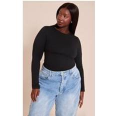 PrettyLittleThing Cotton Crew Neck Long Sleeve Bodysuit - Black