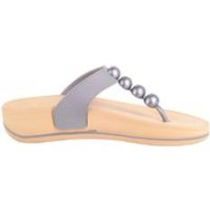Easy Slip On Beaded Wedged Toe Bar Sandals - Grey