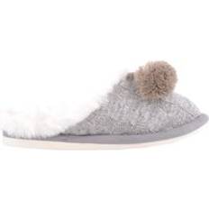 Slip On Knitted Style Mule Slipper Faux Fur Inner Cuff - Grey